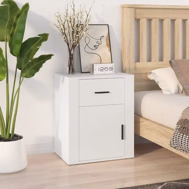 Berkfield Home White Bedside Cabinet in Engineered Wood, W: 50 cm, D: 36 cm, H: 60 cm