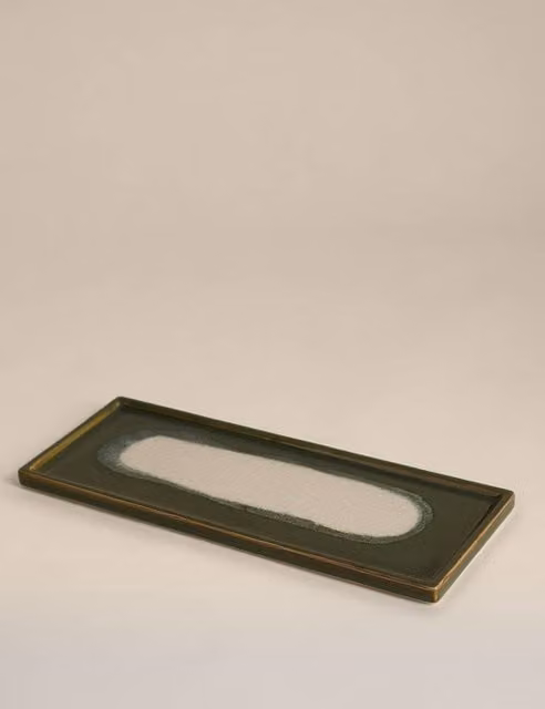M&S Green Glazed Ceramic Rectangular Trinket Tray