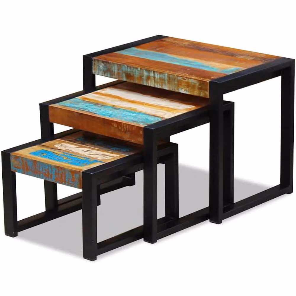 Berkfield Home Three Piece Nesting Tables in Multicolour Solid Reclaimed Wood – 3