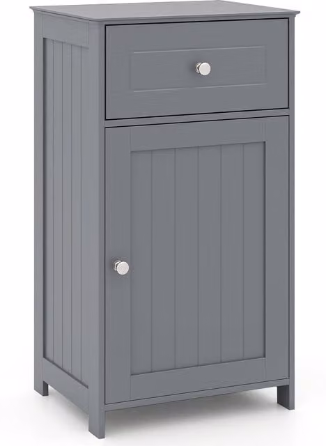 Costway Single Door Grey Bathroom Cabinet with Internal Shelves and Drawers
