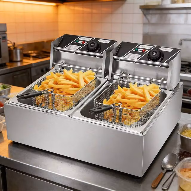 Ventryn 20L Commercial Electric Twin Tank Deep Fat Fryer in Metallic Silver