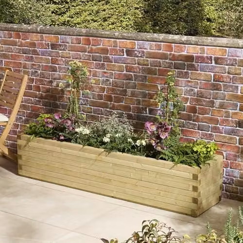 Rowlinson Premier Patio Trough Planter in Brown Wood, W200 x D40 x H37 cm – 1