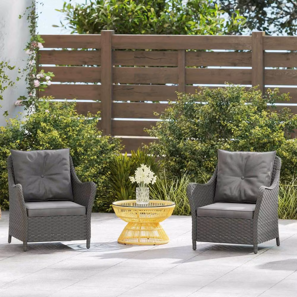 STILVORA Set of 2 Modern Garden Armchairs with Grey Cushions in Metal and Rattan – 8