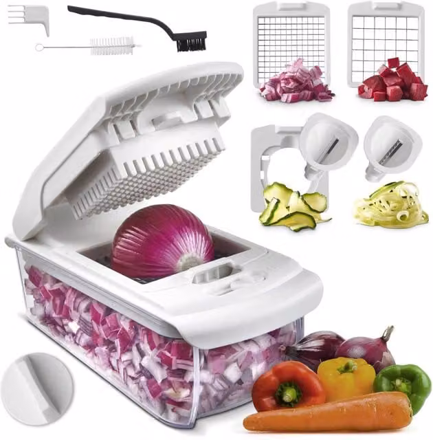 VonShef 4 in 1 Vegetable and Food Chopper with Mandoline and Chop n Slice Attachments, White