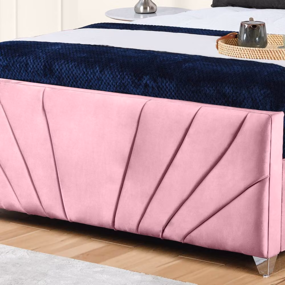 UK Bed Furniture Sunrise Pink Velvet Upholstered Gas Lift Storage Bed with 48 inch Headboard, W/D/H: 180 x 200 cm – 3