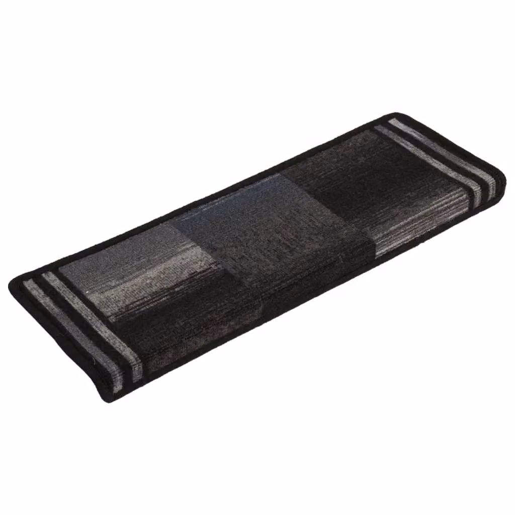 Berkfield Home Self-adhesive Stair Mats, 15 Pieces, Black and Grey, W: 65 cm, D: 21 cm, H: 4 cm – 2