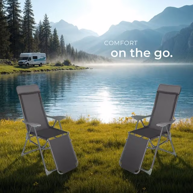 tectake Set of 2 Foldable Garden Chairs in Anthracite Grey