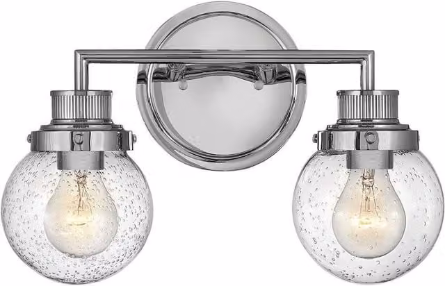Netlighting Hinkley Poppy Grey Bathroom Wall Lamp with Polished Chrome and Transparent Glass Sphere, IP44