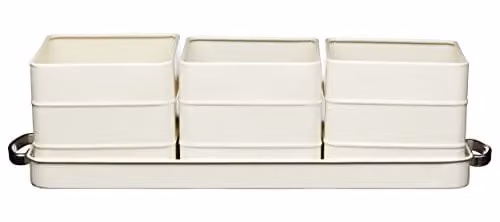 Living Nostalgia Herb Pots with Tray, Beige and White