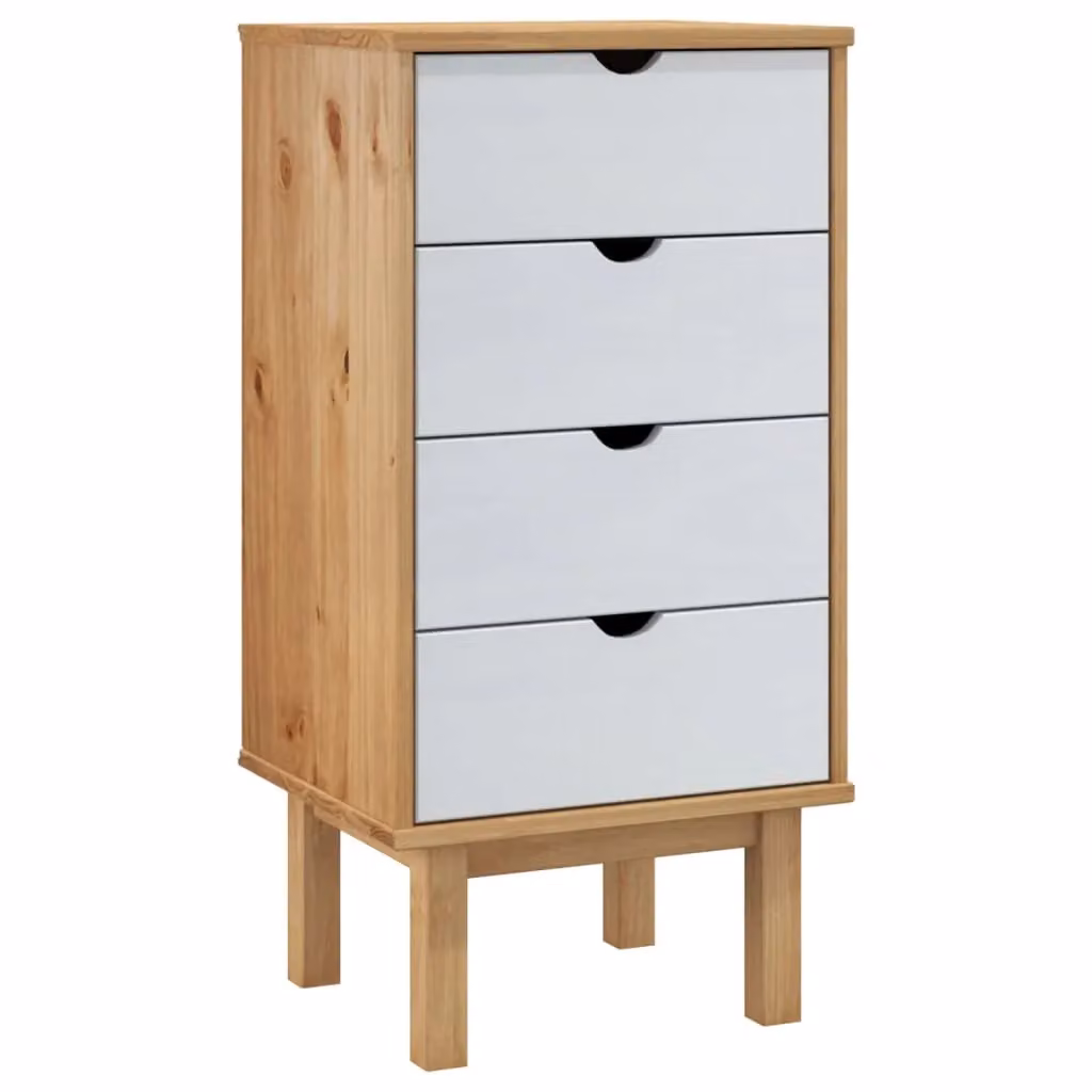 Berkfield Home OTTA Drawer Cabinet in Brown and White Solid Pine Wood, W: 45 cm, D: 39 cm, H: 90 cm – 2