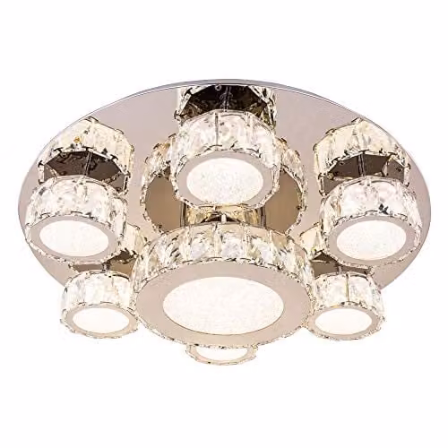 Netlighting Amur Chrome Ceiling Light with K9 Crystals and 7x LED 4000K in Silver – 1