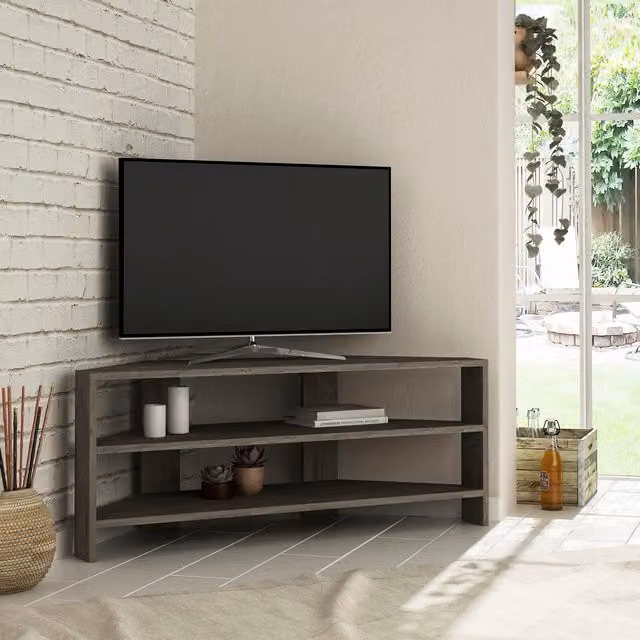 Decortie Modern Brown Corner TV Stand with Media Compartments