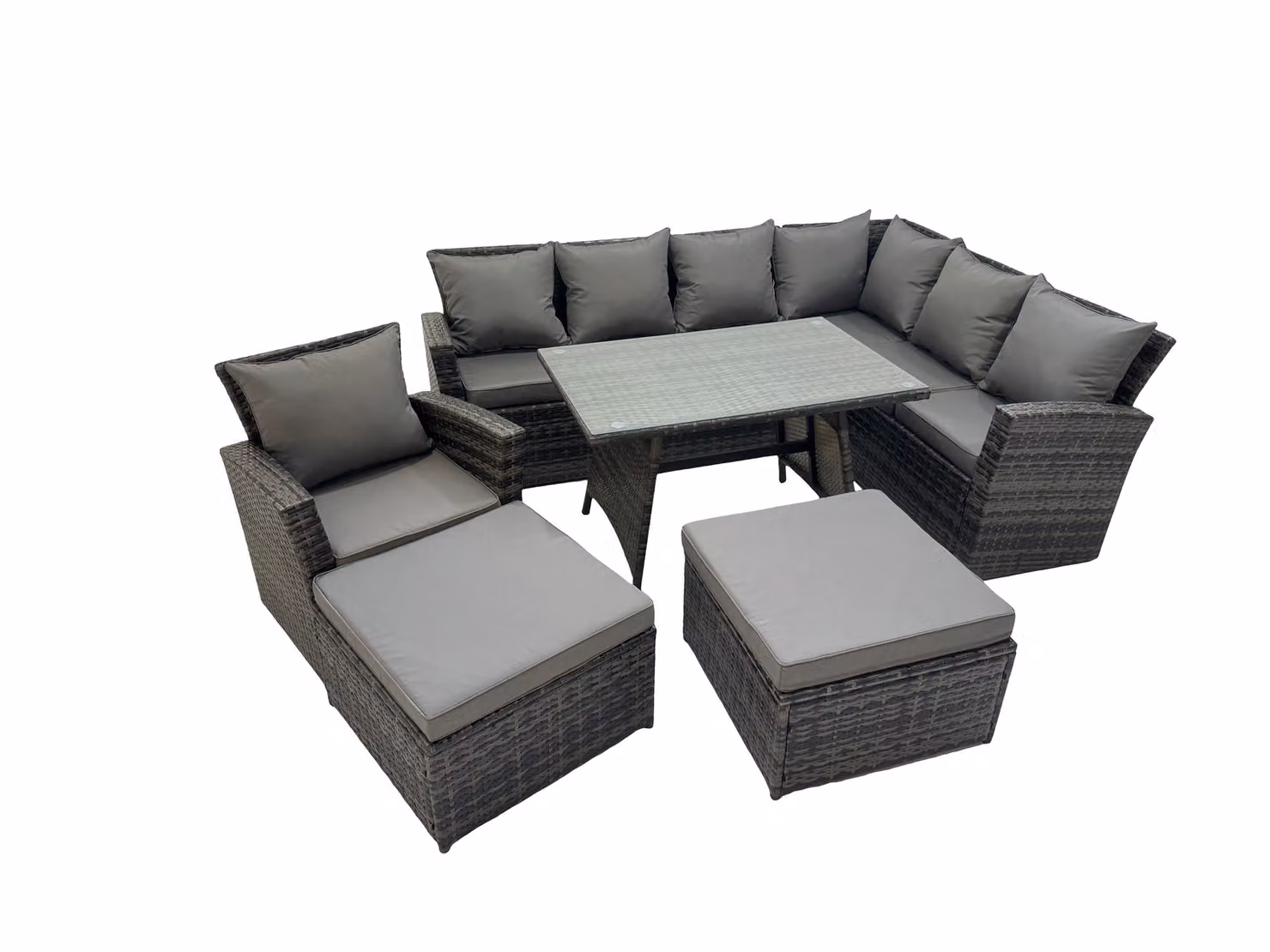 Fimous 9 Seater Rattan Garden Furniture Set with 2 Footstools in Dark Grey – 2