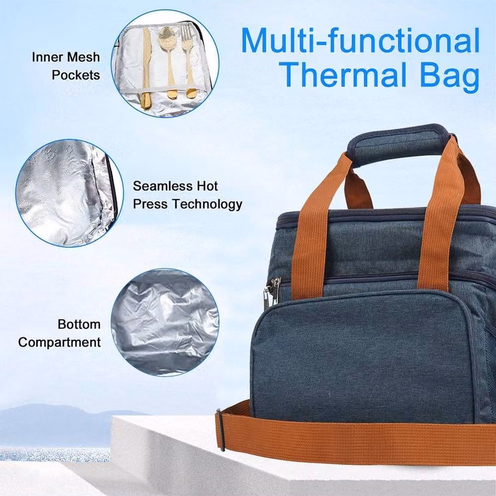 NESTLUNE Double Deck Large Insulated and Leakproof Reusable Lunch Bag in Blue, W: 100 cm, D: 15 cm, H: 15 cm – 5