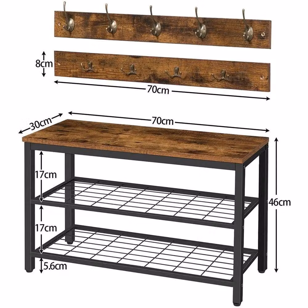 KORVIXA Hall Tree Coat Rack and Entryway Shoe Bench Set in Brown, W/D/H: 100 x 100 x 100 cm – 1