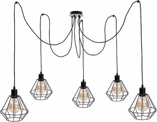 Netlighting Atwood Cluster Pendant Ceiling Light in Black and Wood with 5x E27 Sockets