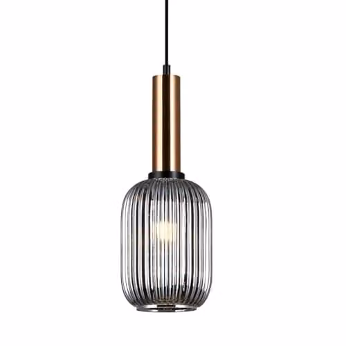 Italux Antiola Modern Hanging Pendant Light with Smoky Grey Glass and Brass Finish, E27