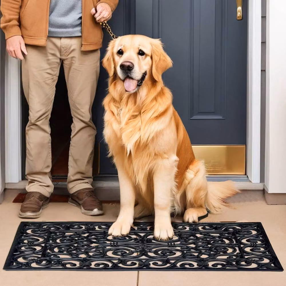 EONLION Large Non-Slip Rubber Entrance Doormat in Black, W/D: 100 x 100 cm – 5