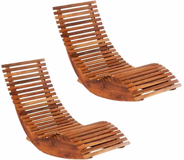 Berkfield Home Set of 2 Brown Acacia Wood Rocking Sun Loungers