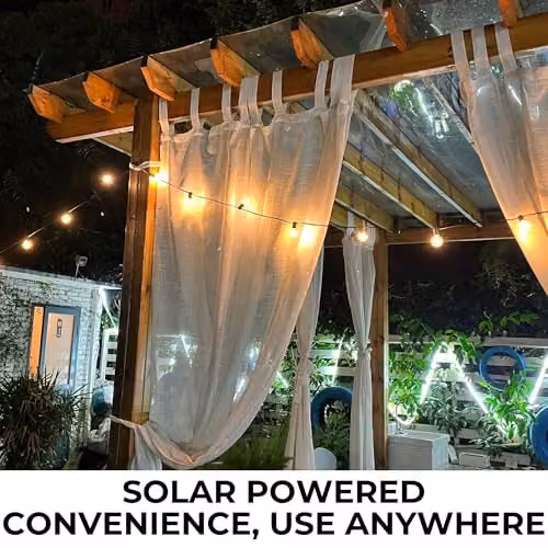 Ark Mat Lumo Sunline G40 Solar String Lights with Warm White LED Bulbs, Remote Control and IP44 Waterproof Rating, Black, 15m – 6