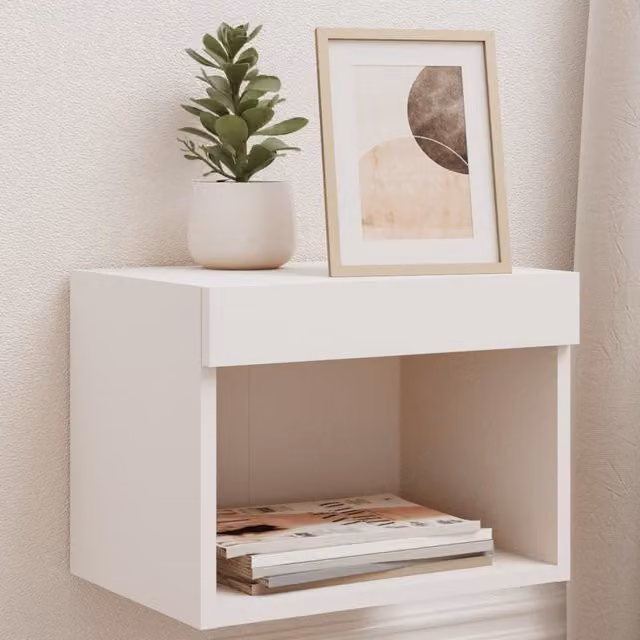 Berkfield Home Set of 2 White Wall-Mounted Bedside Cabinets with Integrated LED Lighting