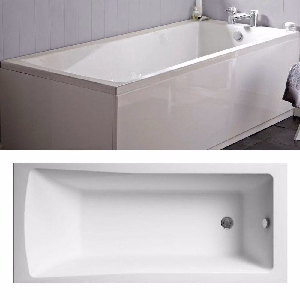 PAWNORA White Acrylic Rectangular Single Ended Straight Built-in Bath Tub, W: 160 cm, D: 70 cm – 2