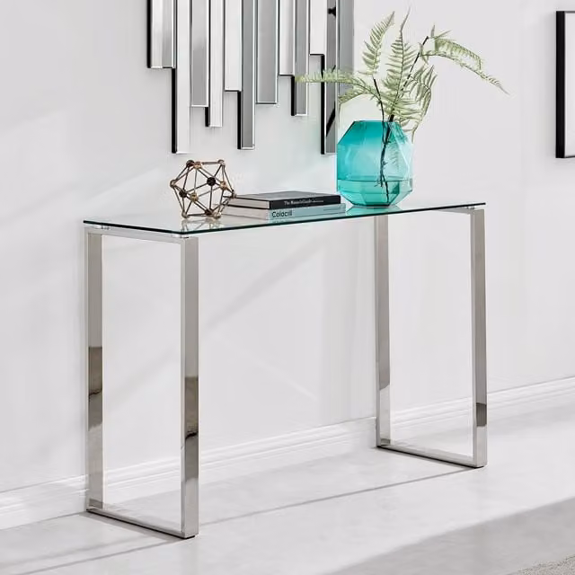 FurnitureboxUK Miami Modern Rectangular Clear Glass Console Table with Silver Metal Legs, W/D/H: 120 x 40 x 80 cm