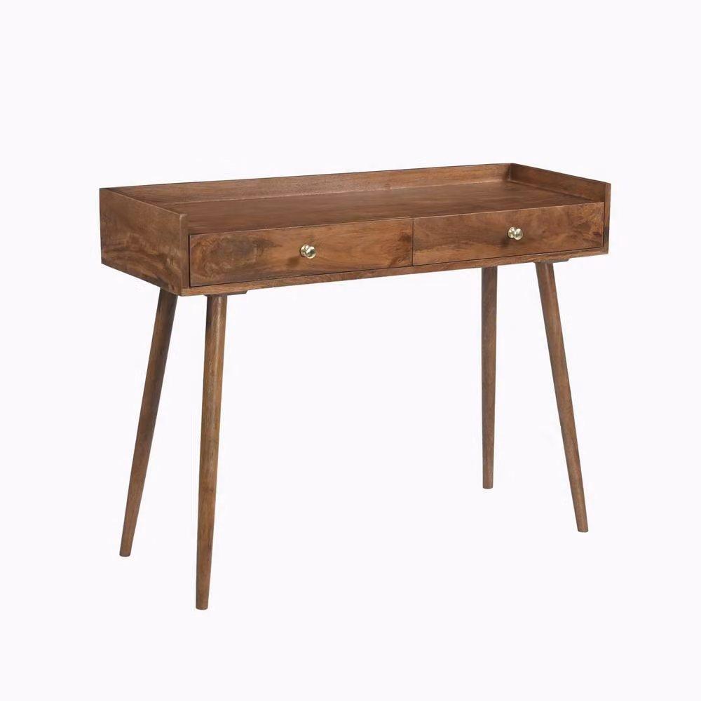 FurnitureboxUK Vinson Rectangle Walnut and Mango Wood 2 Drawer Console Table in Brown – 2