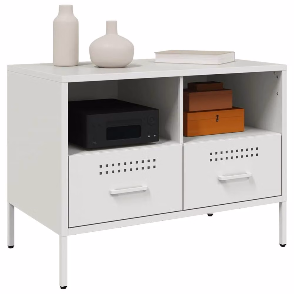 Berkfield Home Set of 2 White Metal Industrial TV Cabinets W: 68 cm, D: 39 cm, H: 50.5 cm – 4