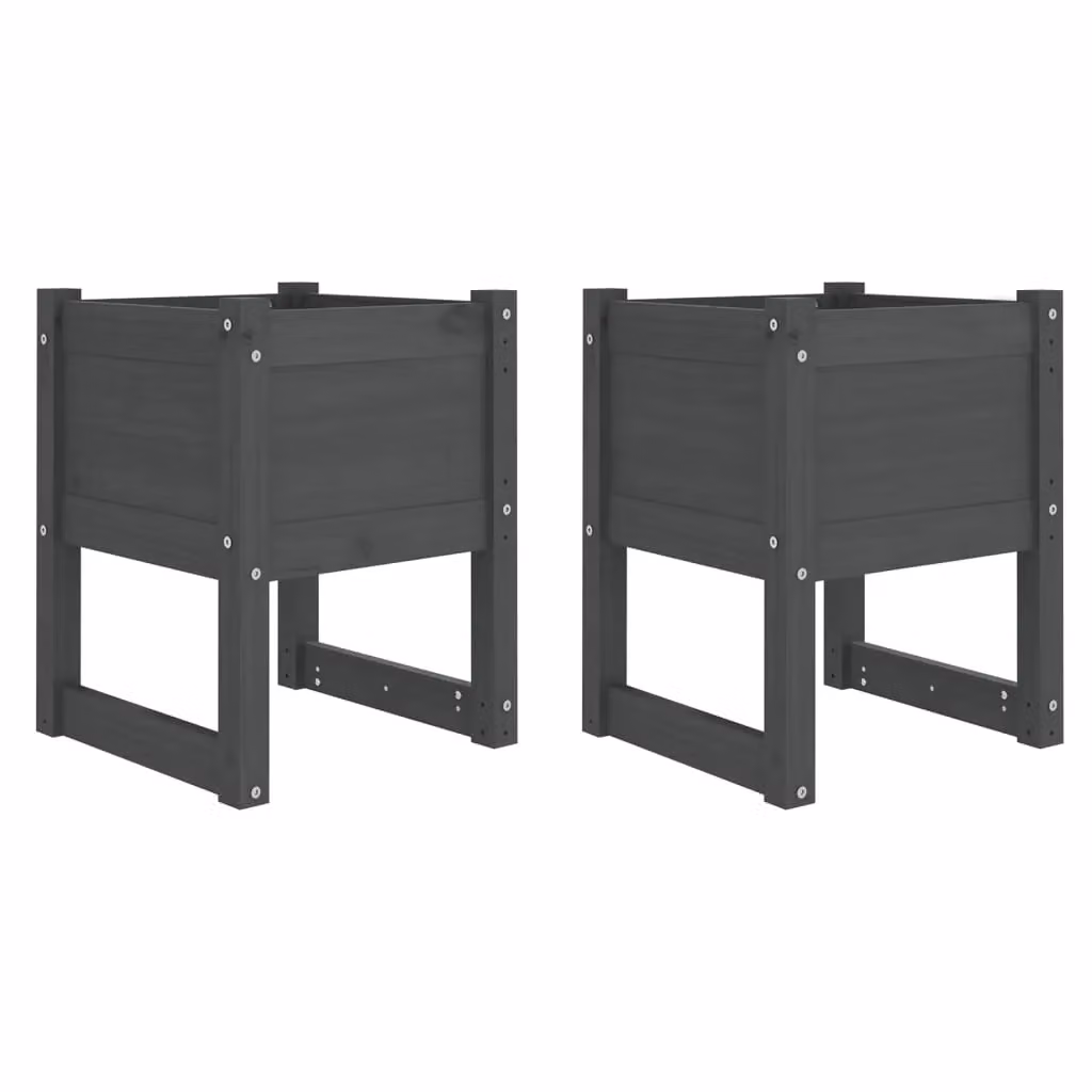 Berkfield Home Set of 2 Grey Solid Wood Pine Planter Tubs, W/D/H: 40 x 40 x 52.5 cm – 2