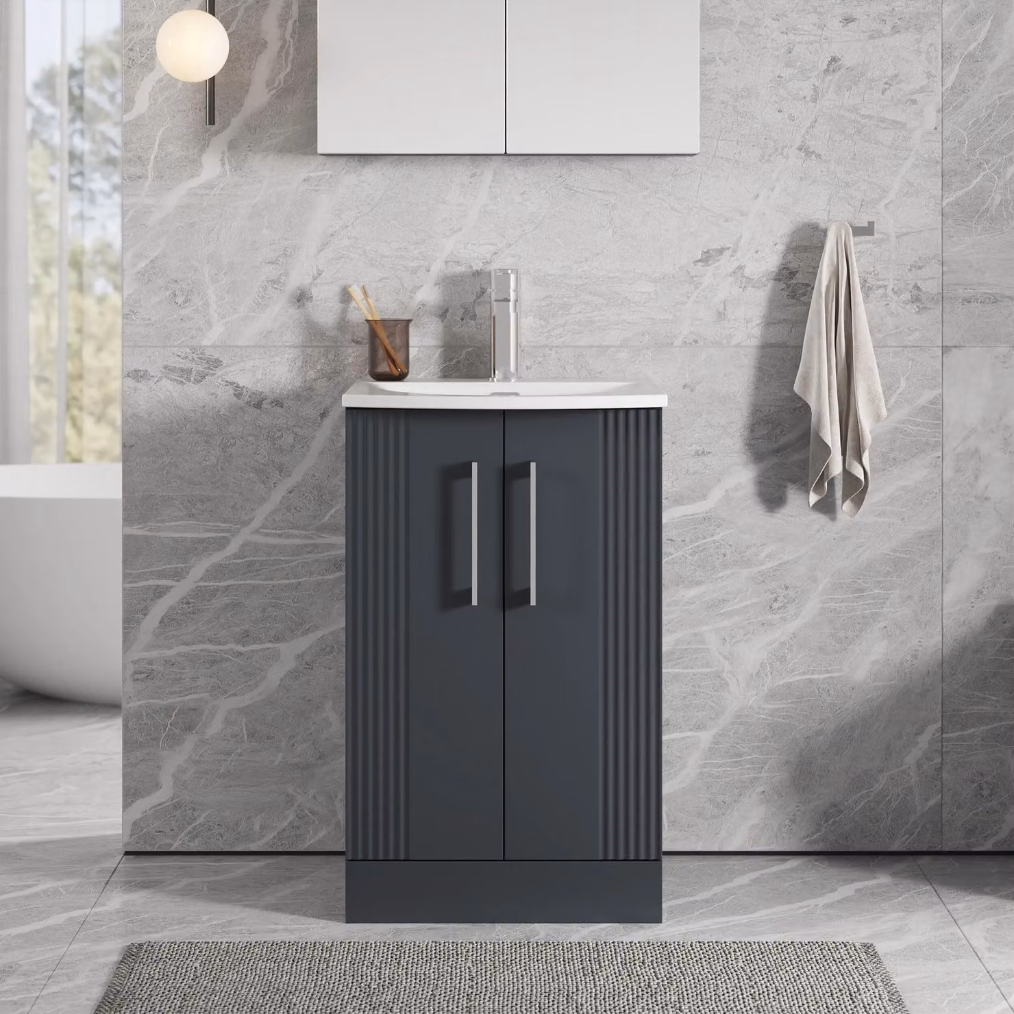 Balterley 2 Door Floor Standing Bathroom Vanity Unit with Curved Basin, Satin Dark Grey – 2