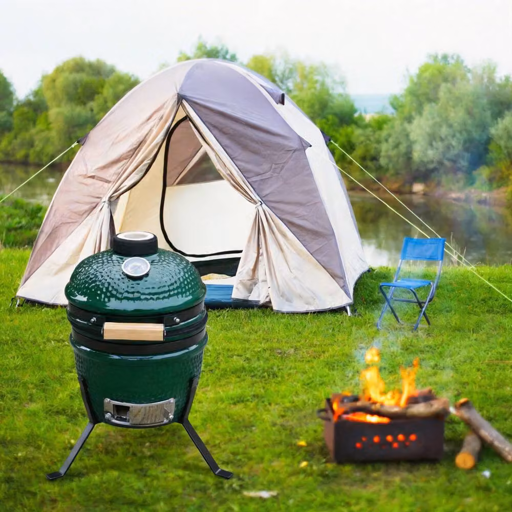 Alivio Ceramic Kamado Charcoal BBQ Grill and Smoker with Thermometer in Green – 4