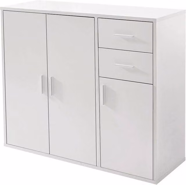 VOGREX Modern White Wooden 3-Door 2-Drawer Storage Sideboard TV Stand