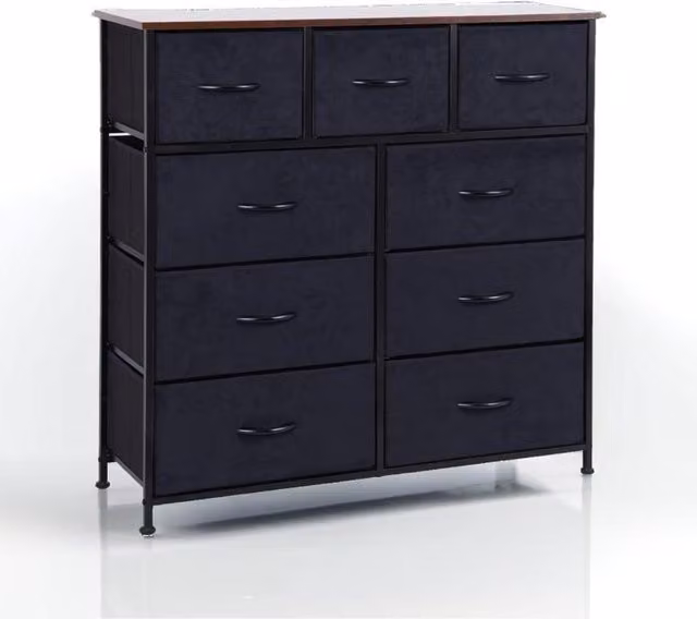 Modcraft 9 Drawer Black Chest in Matt Metal and Wood