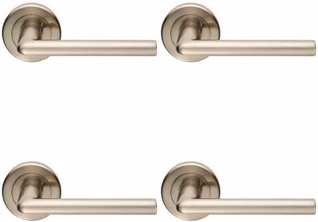 Loops 4x Pair Slimline Straight Bar Handles on Round Rose with Concealed Fixings in Satin Nickel