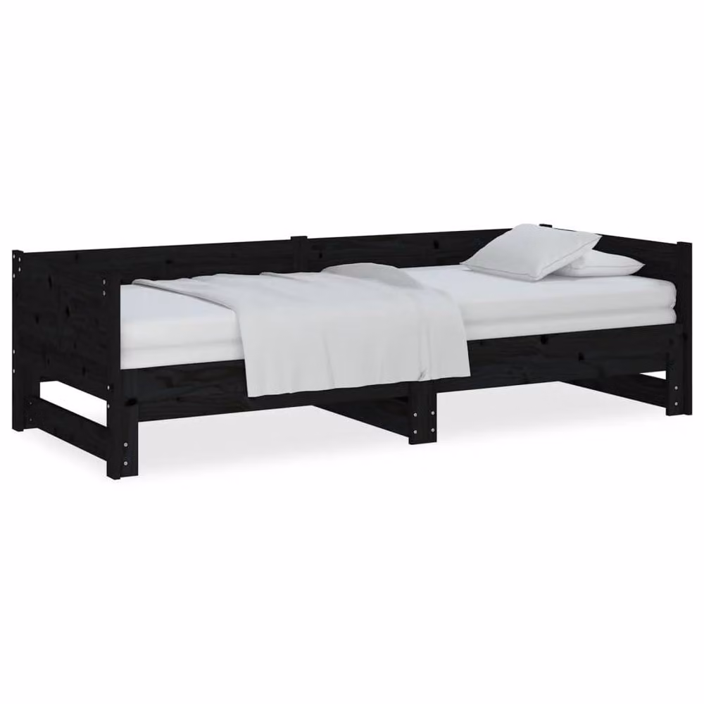 Berkfield Home Black Solid Wood Pine Pull-out Day Bed W/D/H: 204 x 90 x 57 cm (x2) – 2