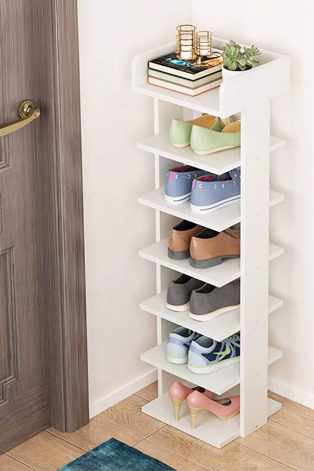 H&O Direct 7-Tier Wooden Shoe Rack Organizer in White – 2
