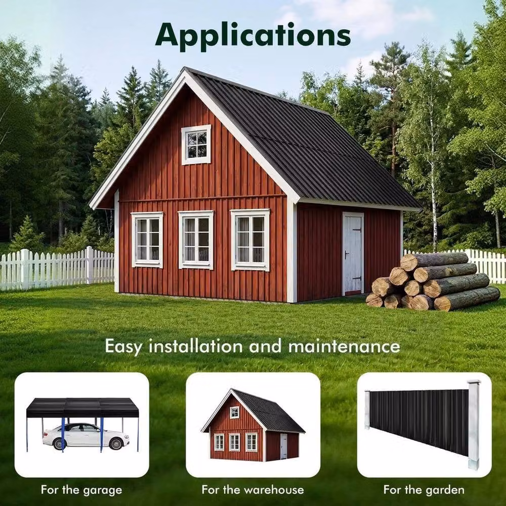 SPETLEK 48 Pack Black Corrugated Galvanised Steel Roof Sheets for Garage, Carport or Shed, W: 100 cm, L: 300 cm – 5