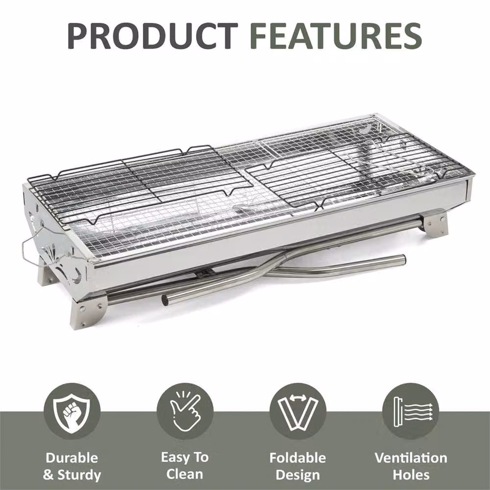 SPETLEK Portable Folding Charcoal BBQ Grill in Stainless Steel Silver Tabletop Design – 3