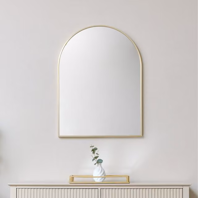 Melody Maison Large Modern Arched Wall Mirror in Gold
