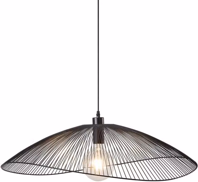 Harper Living Contemporary Large Black Metal Pendant Ceiling Light with Curved Thread Shade, Diameter: 80 cm
