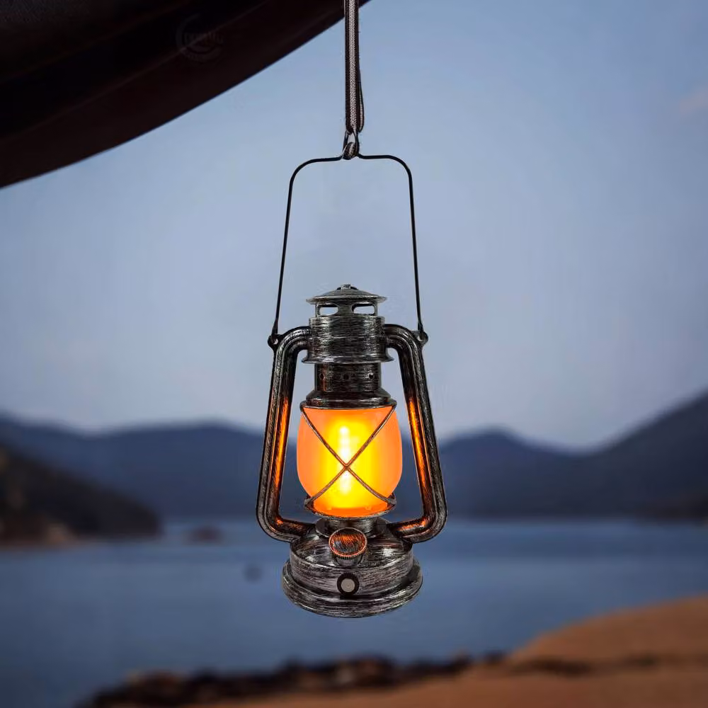 INMTFEI Vintage Rechargeable LED Camping Lantern with Dimmable Warm White Light in Silver and Bronze – 2