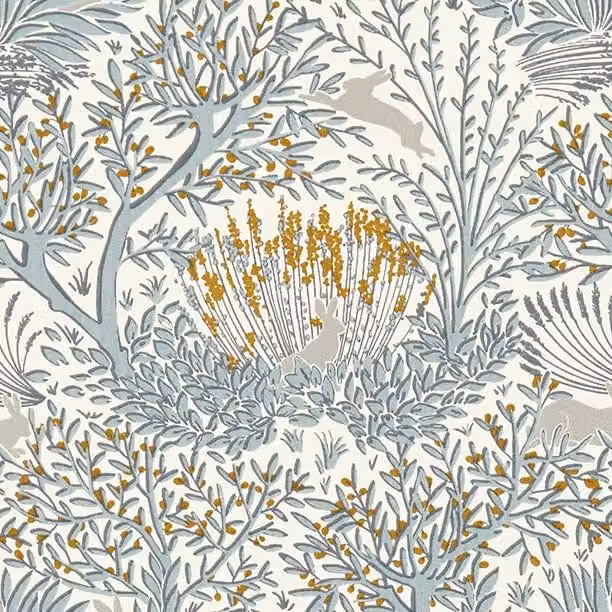 Clarke & Clarke Wilderwood Fabric in Blue and Multicolour