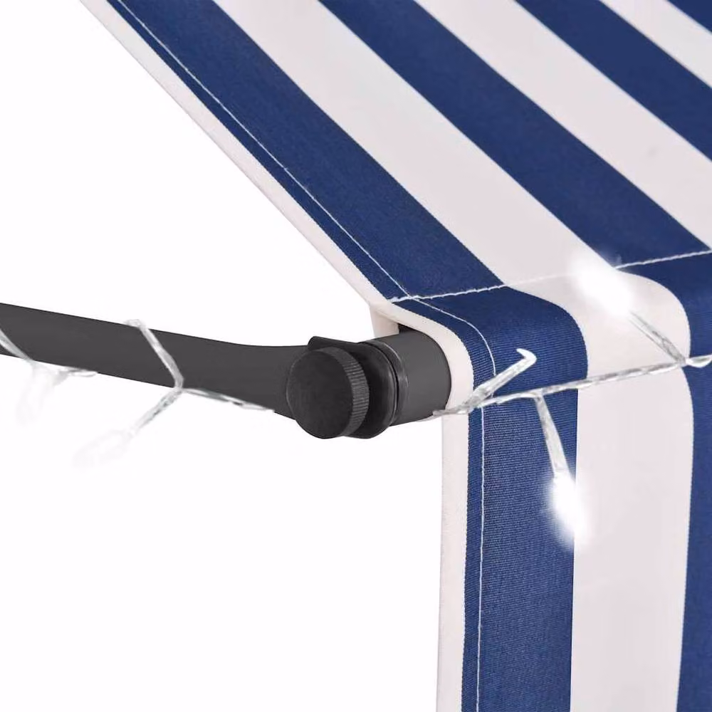 Berkfield Home Manual Retractable Awning with LED, Blue and White Striped Polyester – 2