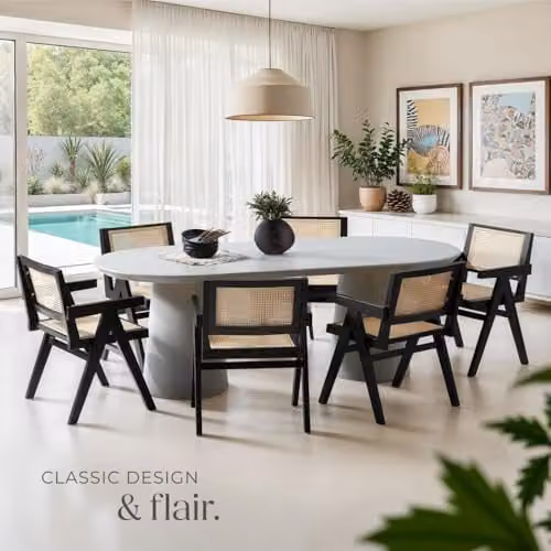 tectake Set of 4 Mid-Century Modern Dining Chairs in Black with Solid Wood Frame and Viennese Wickerwork – 2