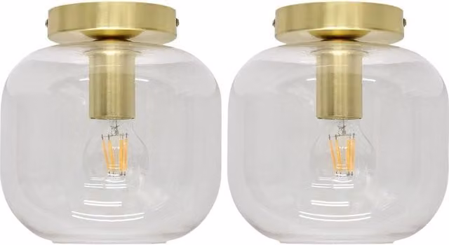 First Choice Lighting Bletch Set of 2 Ceiling Light Fittings with Transparent Glass and Gold Brass Finish