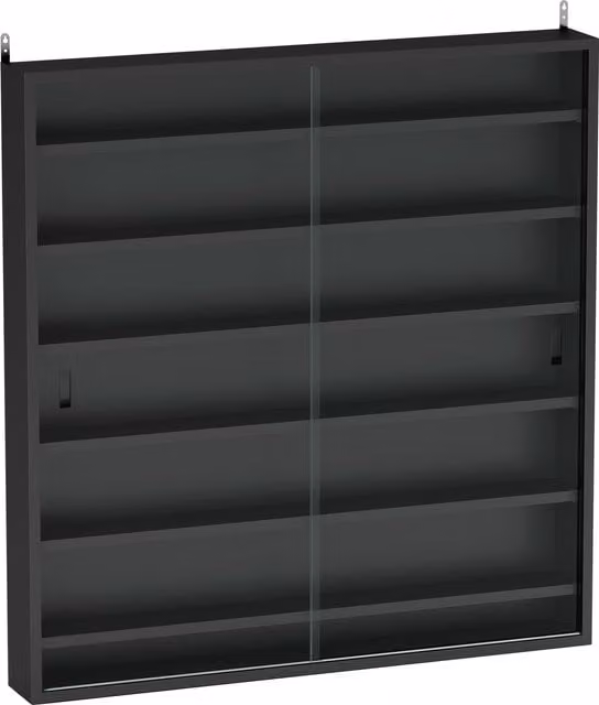 HOMCOM 7-Tier Wall Mounted Display Shelf Unit with Glass Doors and 6 Adjustable Shelves, Black, W: 80 cm, H: 83 cm
