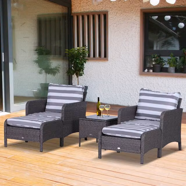 Outsunny 5 Piece Modern PE Rattan Furniture Set in Dark Grey with Metal and Glass Accents