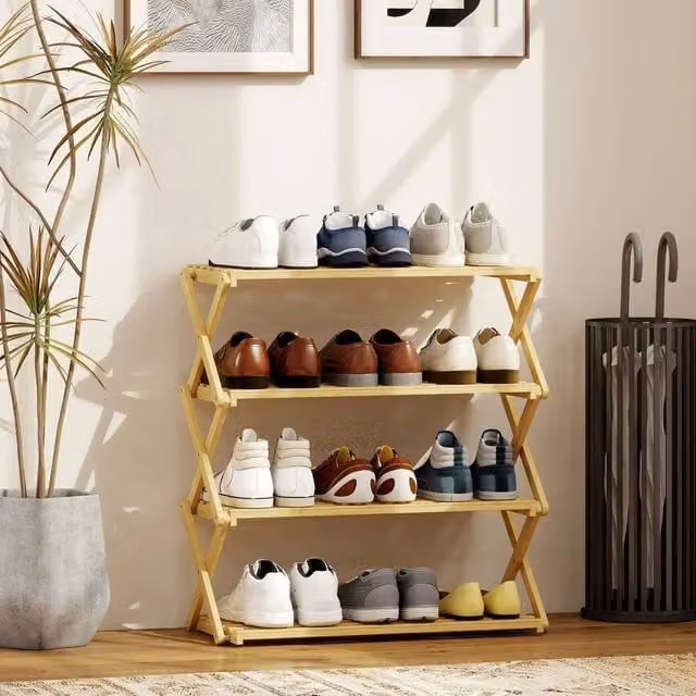 EONLION 4-Tier Bamboo Shoe Rack in Brown, Width: 100 cm – 1