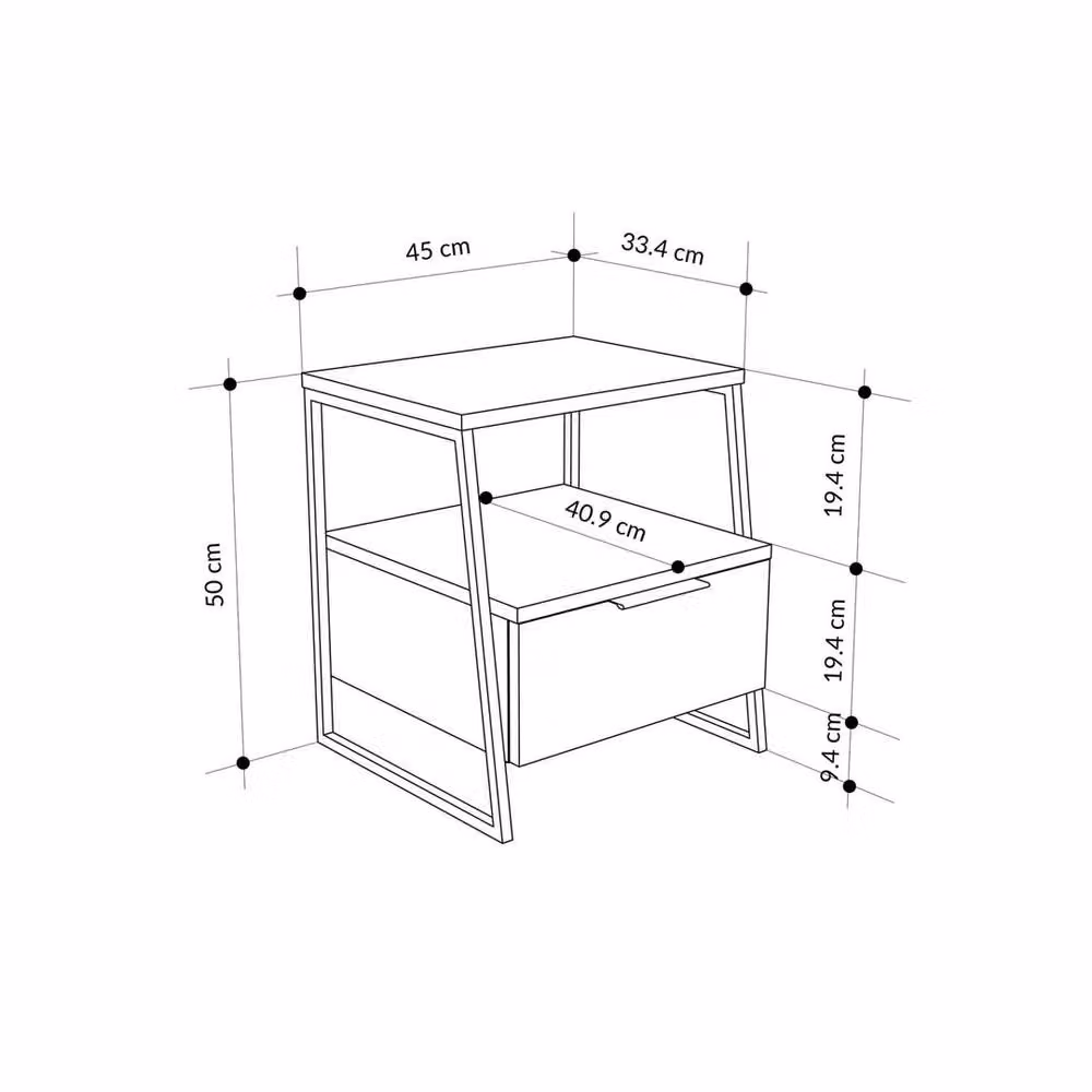 VOGREX Anthracite 1 Drawer Nightstand with Black Metal Frame in Dark Grey – 2